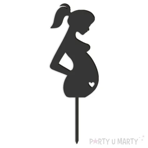 topper z pleksy kobieta w ciazy serce czarny 6x18 cm