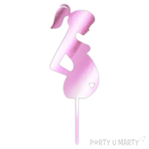 topper z pleksy kobieta w ciazy serce rozowy lustrzany 6x18 cm