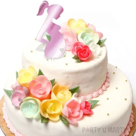 topper z pleksy kobieta w ciazy serce rozowy lustrzany 6x18 cm