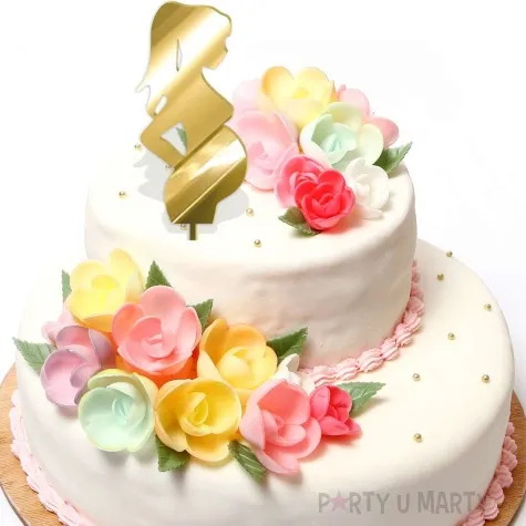 topper z pleksy kobieta w ciazy zloty lustrzany 6x18 cm