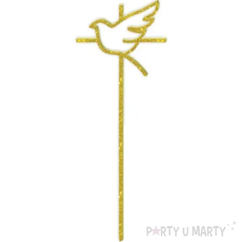 topper z pleksy komunia sw ihs krzyz i golebica zloty brokat 24 cm