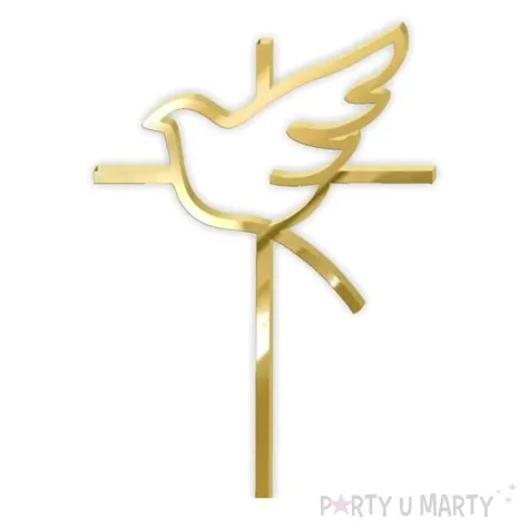 topper z pleksy komunia sw ihs krzyz i golebica zloty lustrzany 24 cm