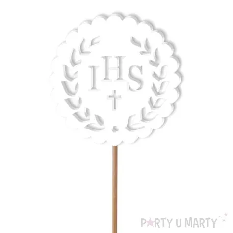 topper z pleksy komunia sw ihs listki bialy 23 5 cm