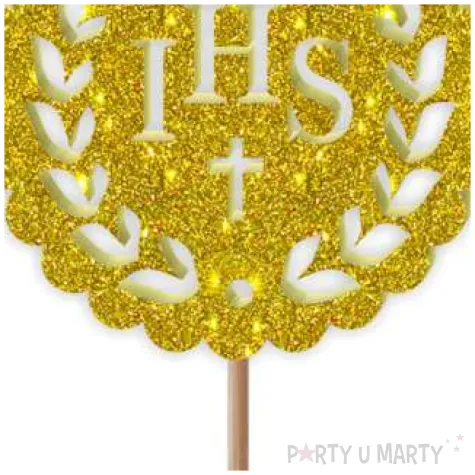 topper z pleksy komunia sw ihs listki zloty brokat 23 5 cm