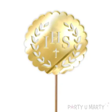 topper z pleksy komunia sw ihs listki zloty lustrzany 23 5 cm