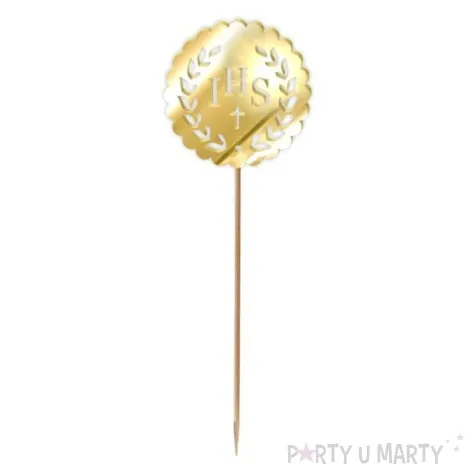 topper z pleksy komunia sw ihs listki zloty lustrzany 23 5 cm