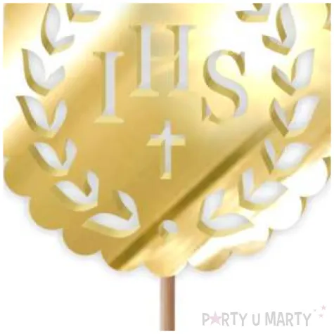 topper z pleksy komunia sw ihs listki zloty lustrzany 23 5 cm