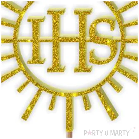 topper z pleksy komunia sw ihs promienie zloty brokat 24 cm