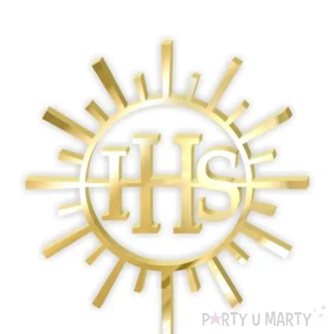 topper z pleksy komunia sw ihs promienie zloty lustrzany 24 cm