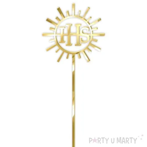 topper z pleksy komunia sw ihs promienie zloty lustrzany 24 cm