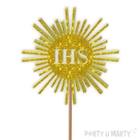 topper z pleksy komunia sw ihs promyki zloty brokat 24 cm