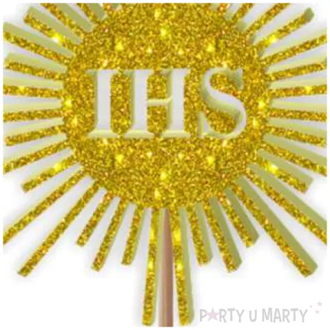 topper z pleksy komunia sw ihs promyki zloty brokat 24 cm
