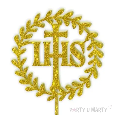 topper z pleksy komunia sw ihs wieniec zloty brokat 24 cm