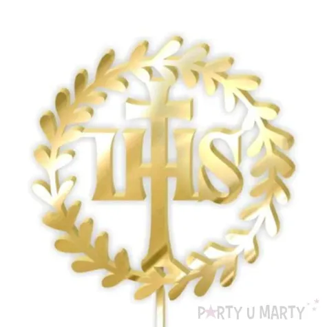 topper z pleksy komunia sw ihs wieniec zloty lustrzany 24 cm