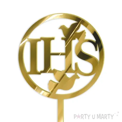 topper z pleksy komunia sw ihs z golebica zloty lustrzany 19 cm