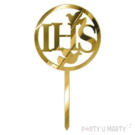 topper z pleksy komunia sw ihs z golebica zloty lustrzany 19 cm