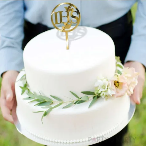 topper z pleksy komunia sw ihs z golebica zloty lustrzany 19 cm