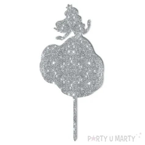 topper z pleksy ksiezniczka srebrny brokat 8 5x18 cm