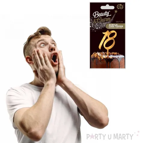 topper z pleksy liczba 18 zloty lustrzany godan 12x7 cm