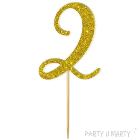 topper z pleksy liczba 2 zloty brokat 18 cm