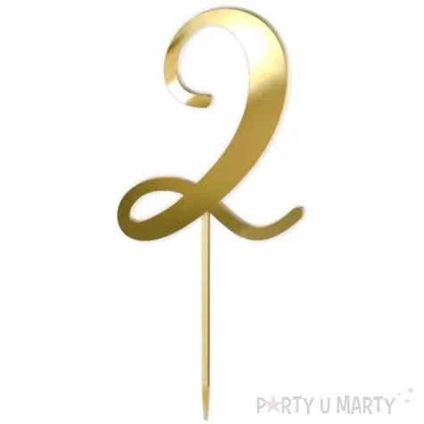 topper z pleksy liczba 2 zloty lustrzany 18 cm