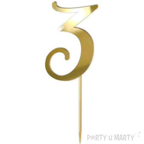 topper z pleksy liczba 3 zloty lustrzany 18 cm