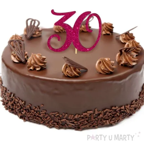 topper z pleksy liczba 30 rozowy brokat 18 cm