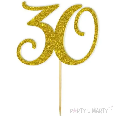 topper z pleksy liczba 30 zloty brokat 18 cm