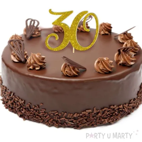 topper z pleksy liczba 30 zloty brokat 18 cm