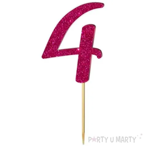 topper z pleksy liczba 4 rozowy brokat 18 cm