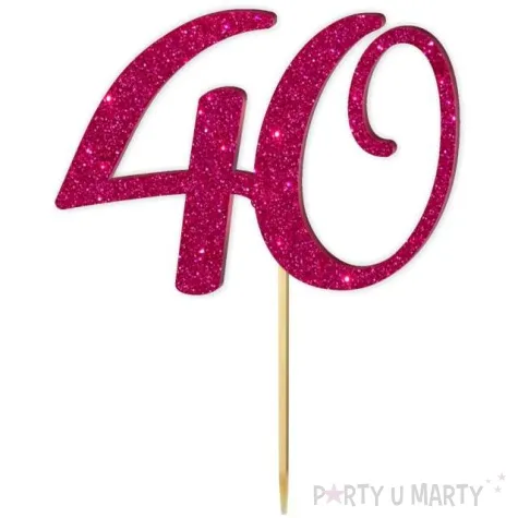 topper z pleksy liczba 40 rozowy brokat 18 cm