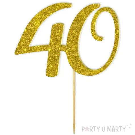 topper z pleksy liczba 40 zloty brokat 18 cm