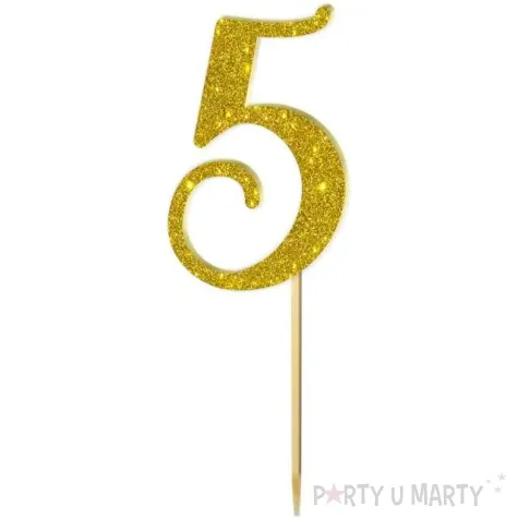 topper z pleksy liczba 5 zloty brokat 18 cm