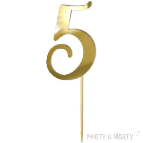 topper z pleksy liczba 5 zloty lustrzany 18 cm