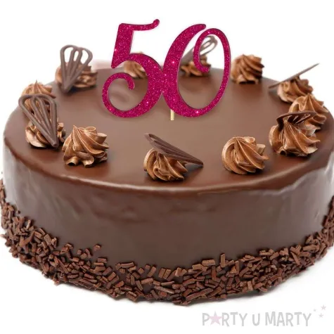 topper z pleksy liczba 50 rozowy brokat 18 cm