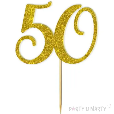 topper z pleksy liczba 50 zloty brokat 18 cm