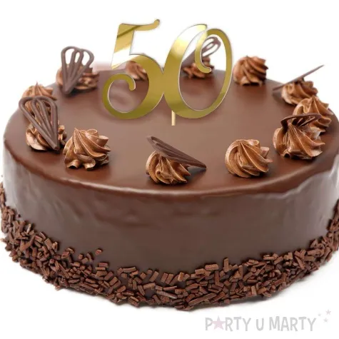 topper z pleksy liczba 50 zloty lustrzany 18 cm