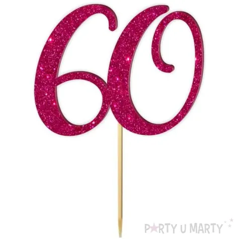 topper z pleksy liczba 60 rozowy brokat 18 cm