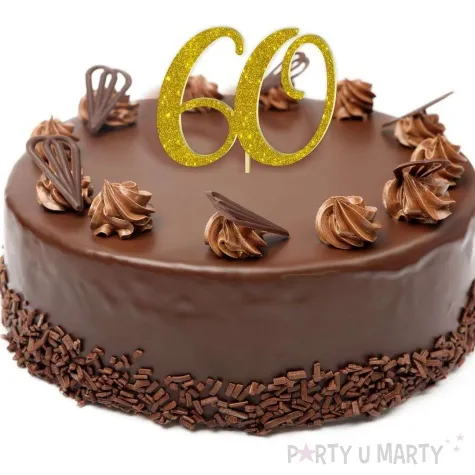 topper z pleksy liczba 60 zloty brokat 18 cm