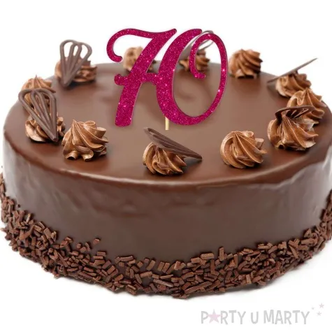 topper z pleksy liczba 70 rozowy brokat 18 cm