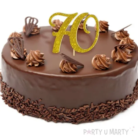 topper z pleksy liczba 70 zloty brokat 18 cm