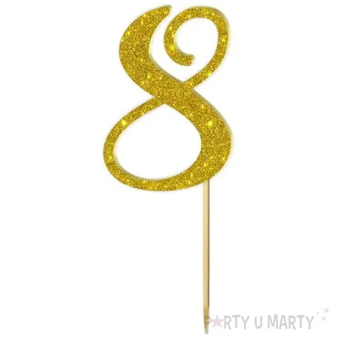 topper z pleksy liczba 8 zloty brokat 18 cm