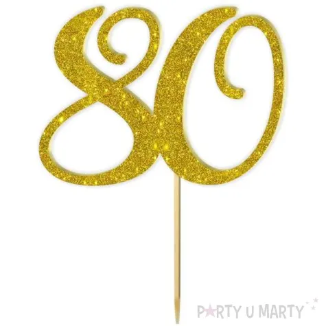 topper z pleksy liczba 80 zloty brokat 18 cm