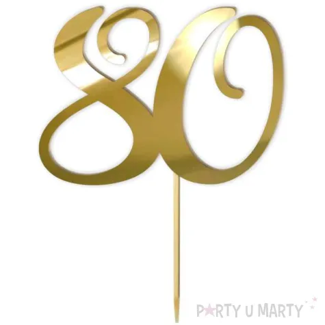 topper z pleksy liczba 80 zloty lustrzany 18 cm