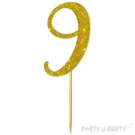 topper z pleksy liczba 9 zloty brokat 18 cm