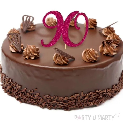 topper z pleksy liczba 90 rozowy brokat 18 cm