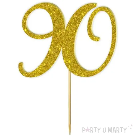 topper z pleksy liczba 90 zloty brokat 18 cm