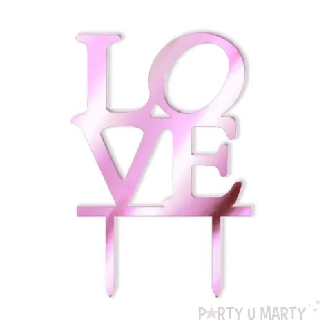 topper z pleksy love rozowy lustrzany 16 cm