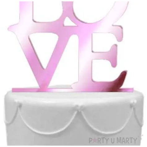 topper z pleksy love rozowy lustrzany 16 cm