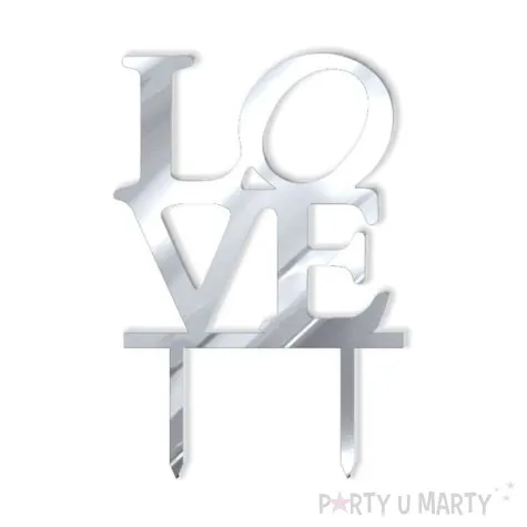 topper z pleksy love srebrny lustrzany 16 cm